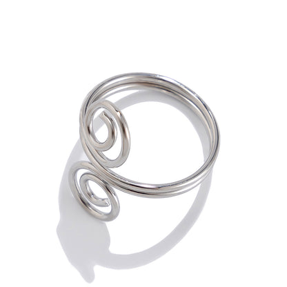Simple winding thread opening ring for women, versatile geometric coil gold hoop ring