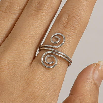 Simple winding thread opening ring for women, versatile geometric coil gold hoop ring
