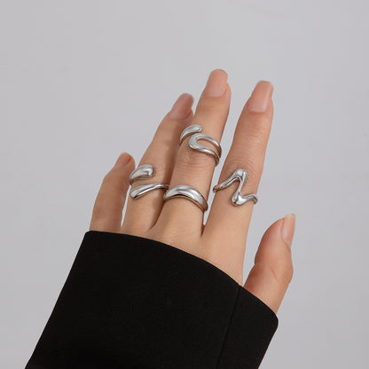 Geometric Ring, niche open mouth ring, index finger ring, lava metal wind curved ring