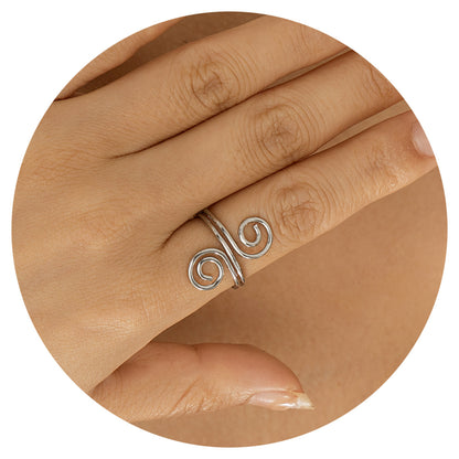 Simple winding thread opening ring for women, versatile geometric coil gold hoop ring
