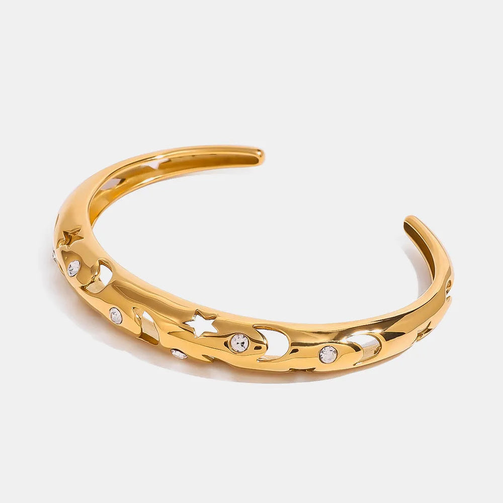 Stainless Steel Inlaid Rhinestone Cutout Bracelet