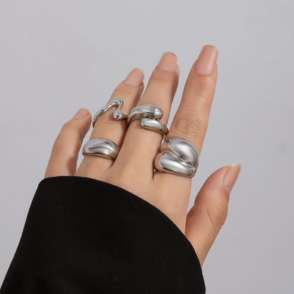 Geometric Ring, niche open mouth ring, index finger ring, lava metal wind curved ring